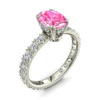 Anello Valentina zaffiro rosa ovale e diamanti tondi oro bianco 2.20 carati