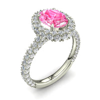 Anello di fidanzamento ovale zaffiro rosa e diamanti tondi 2.50 carati oro bianco Viviane