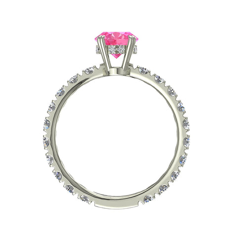 Solitario zaffiro rosa ovale e diamanti tondi 3.00 carati oro bianco Valentina