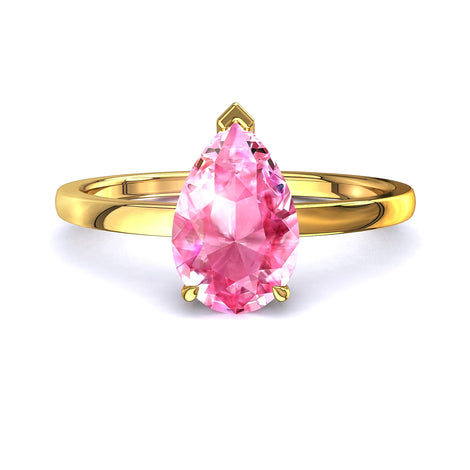 Bellissimo anello di fidanzamento in oro giallo 0.50 carati con pera e zaffiro rosa