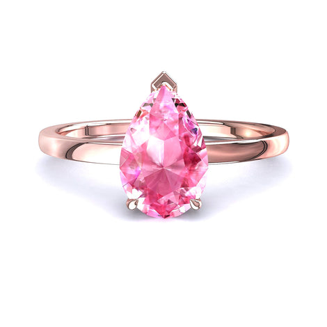 Bellissimo anello di fidanzamento in oro rosa 0.70 carati con pera e zaffiro rosa