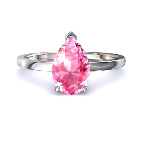 Bella anello con zaffiro rosa pera da 1.20 carati in oro bianco