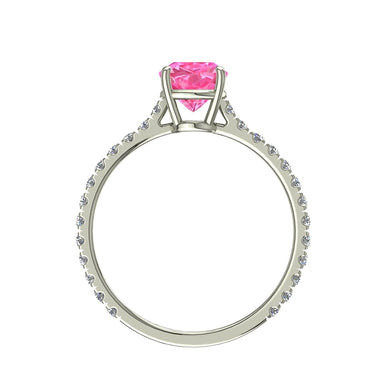 Bague saphir rose princesse et diamants ronds 0.60 carat Cindirella