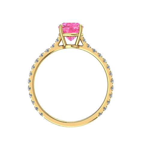 Solitario princess zaffiro rosa e diamanti tondi Cindirella in oro giallo 1.00 carati