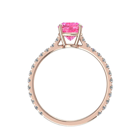 Anello di fidanzamento Princess con zaffiro rosa e diamanti tondi Cindirella in oro rosa 1.00 carati