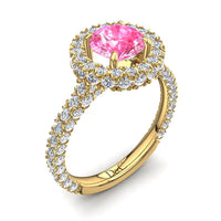 Anello di fidanzamento zaffiro rosa tondo e diamanti tondi oro giallo 1.70 carati Viviane