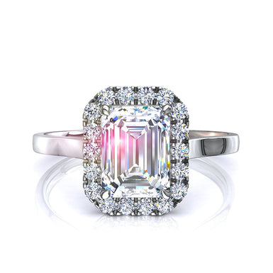 Bague Capri solitaire diamant Émeraude et diamants ronds 0.60 carat I / SI / Or Blanc 18 carats