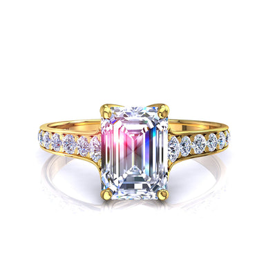 Anello solitario Smeraldo da 0.60 carati e diamanti rotondi Cindirella I/SI/Oro giallo 18 carati