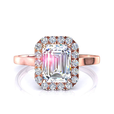 Bague Capri solitaire diamant Émeraude et diamants ronds 0.60 carat I / SI / Or Rose 18 carats