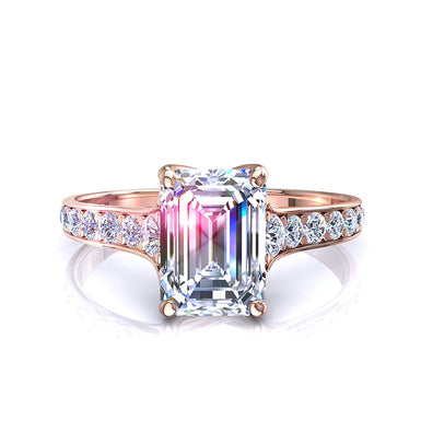 Anello solitario Smeraldo da 0.60 carati e diamanti rotondi Cindirella I/SI/Oro rosa 18 carati