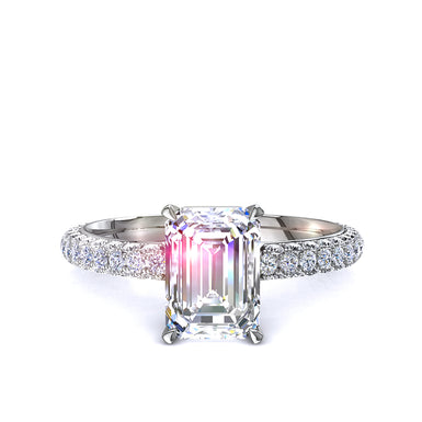 Anello di fidanzamento con smeraldo da 1.00 carati e diamante rotondo Paola I / SI / Platino