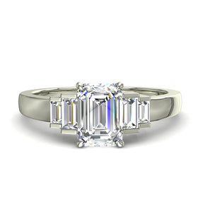 Solitaire bague diamant Émeraude et diamants baguettes 1.10 carat Alessia