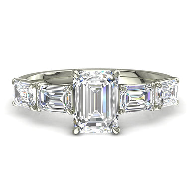 Anello di fidanzamento con diamante smeraldo 1.10 carati Dora I / SI / oro bianco 18 carati