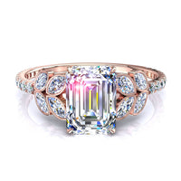 Anello di fidanzamento Angela in oro rosa 1.10 carati con diamante e smeraldo