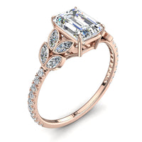 Bague de fiançailles diamant Émeraude 1.10 carat or rose Angela