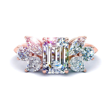 Solitaire Lucie bague diamant Émeraude et diamants marquises et diamants ovales et diamants poires 1.30 carat I / SI / Or Rose 18 carats
