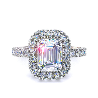 Anello con diamante solitario Viviane Smeraldo e diamanti rotondi 1.50 carati I / SI / Oro bianco 18 carati