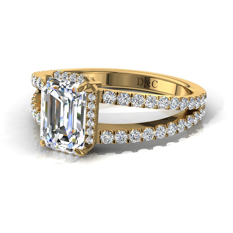 Bague de fiançailles diamant Émeraude 1.50 carat or jaune Recco