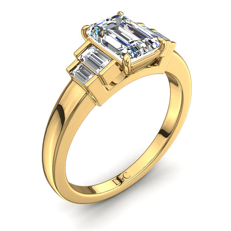 Bague de fiançailles diamant Émeraude 2.40 carats or jaune Alessia