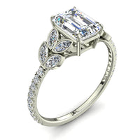 Bague de fiançailles diamant Émeraude 2.60 carats or blanc Angela