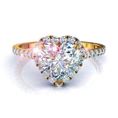 Anello di fidanzamento con diamante a cuore e diamante rotondo da 0.70 carati Camogli I / SI / Oro giallo 18 carati