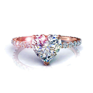 Solitaire diamant coeur et diamants ronds Valentine 0.70 carat I / SI / Or Rose 18 carats