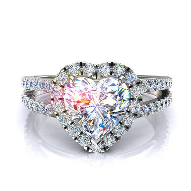 Solitaire Genova bague diamant coeur et diamants ronds 1.00 carat I / SI / Or Blanc 18 carats