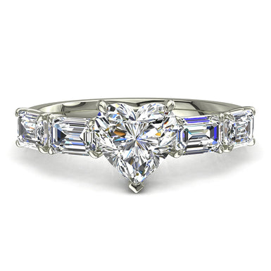 Anello solitario con diamante a cuore da 1.10 carati e diamante Smeraldo Dora I / SI / Oro bianco 18 carati