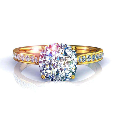 Solitaire Ganna bague diamant coussin et diamants ronds 0.60 carat I / SI / Or Jaune 18 carats