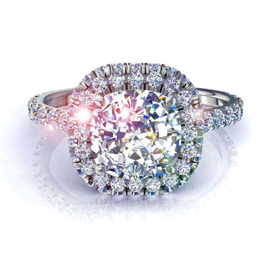 Anello di fidanzamento Margueritta I con diamante tondo e cuscino da 1.00 carati / SI / Oro bianco 18 carati