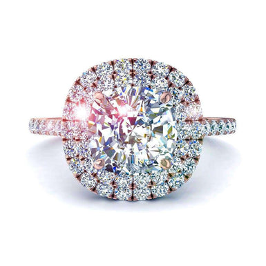 Solitaire bague diamant coussin et diamants ronds 1.00 carat Antoinette I / SI / Or Rose 18 carats