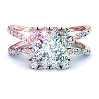 Solitaire diamant coussin et diamants ronds Margareth 1.05 carat I / SI / Or Rose 18 carats