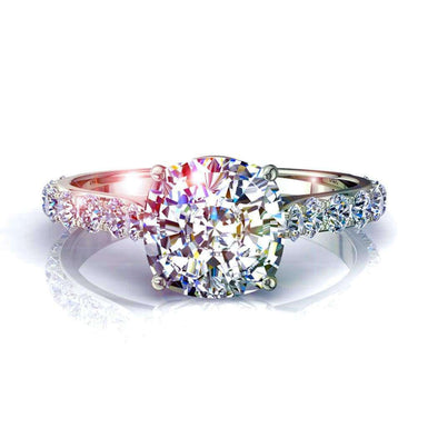 Bague diamant coussin et diamants ronds 1.10 carat Rebecca I / SI / Or Blanc 18 carats