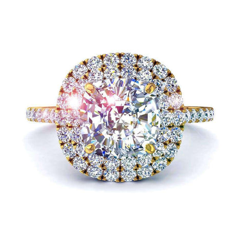 Bague de fiançailles diamant coussin 1.30 carat or jaune Antoinette