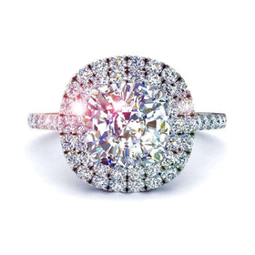 Solitaire diamant coussin et diamants ronds Antoinette 1.40 carat