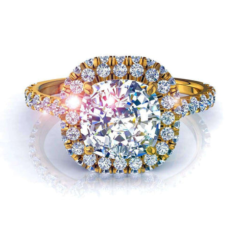 Bague de fiançailles diamant coussin 1.60 carat or jaune Margueritta
