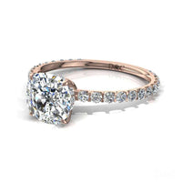 Anello di fidanzamento con diamante a cuscino in oro rosa 2.20 carati San Valentino