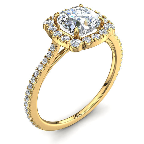 Bague de fiançailles diamant coussin 2.60 carats or jaune Alida