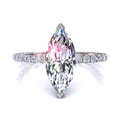 Solitaire Valentine bague diamant marquise et diamants ronds 0.90 carat I / SI / Platine