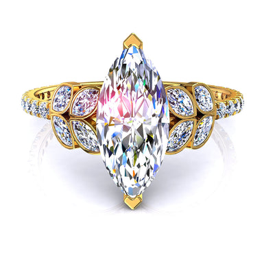 Bague Angela diamant marquise et diamants ronds 0.90 carat I / SI / Or Jaune 18 carats
