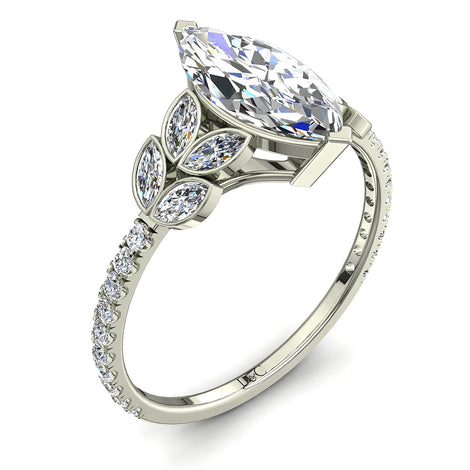 Solitaire diamant marquise 2.10 carats or blanc Angela