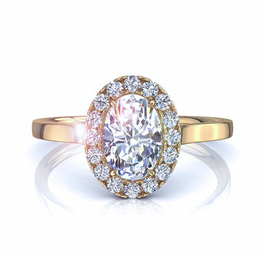 Solitario diamante ovale e diamanti rotondi Capri 0.60 carati I / SI / Oro giallo 18 carati