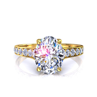 Anello solitario Cindirella con diamante ovale e diamanti rotondi 0.60 carati I/SI/Oro giallo 18 carati