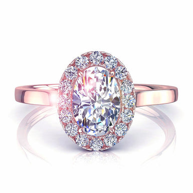 Solitario diamante ovale e diamanti rotondi Capri 0.60 carati I / SI / Oro rosa 18 carati