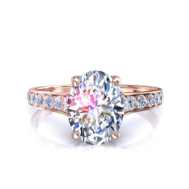 Anello solitario Cindirella con diamante ovale e diamanti rotondi 0.60 carati I/SI/Oro rosa 18 carati