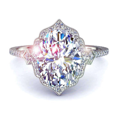 Anello solitario Anna con diamante ovale e diamanti rotondi 0.80 carati I/SI/Oro bianco 18 carati