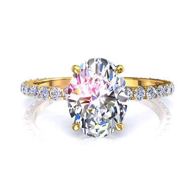 Bague de fiançailles 0.90 carat diamant ovale et diamants ronds Valentine I / SI / Or Jaune 18 carats