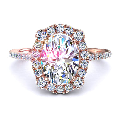 Anello solitario diamante ovale carati 0.90 e diamanti rotondi Alida I/SI/Oro rosa 18 carati