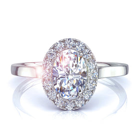 Solitaire bague diamant ovale et diamants ronds 1.00 carat Capri