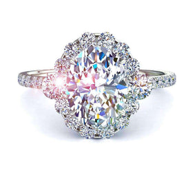 Bague Alexandrina solitaire diamant ovale et diamants ronds 1.30 carat